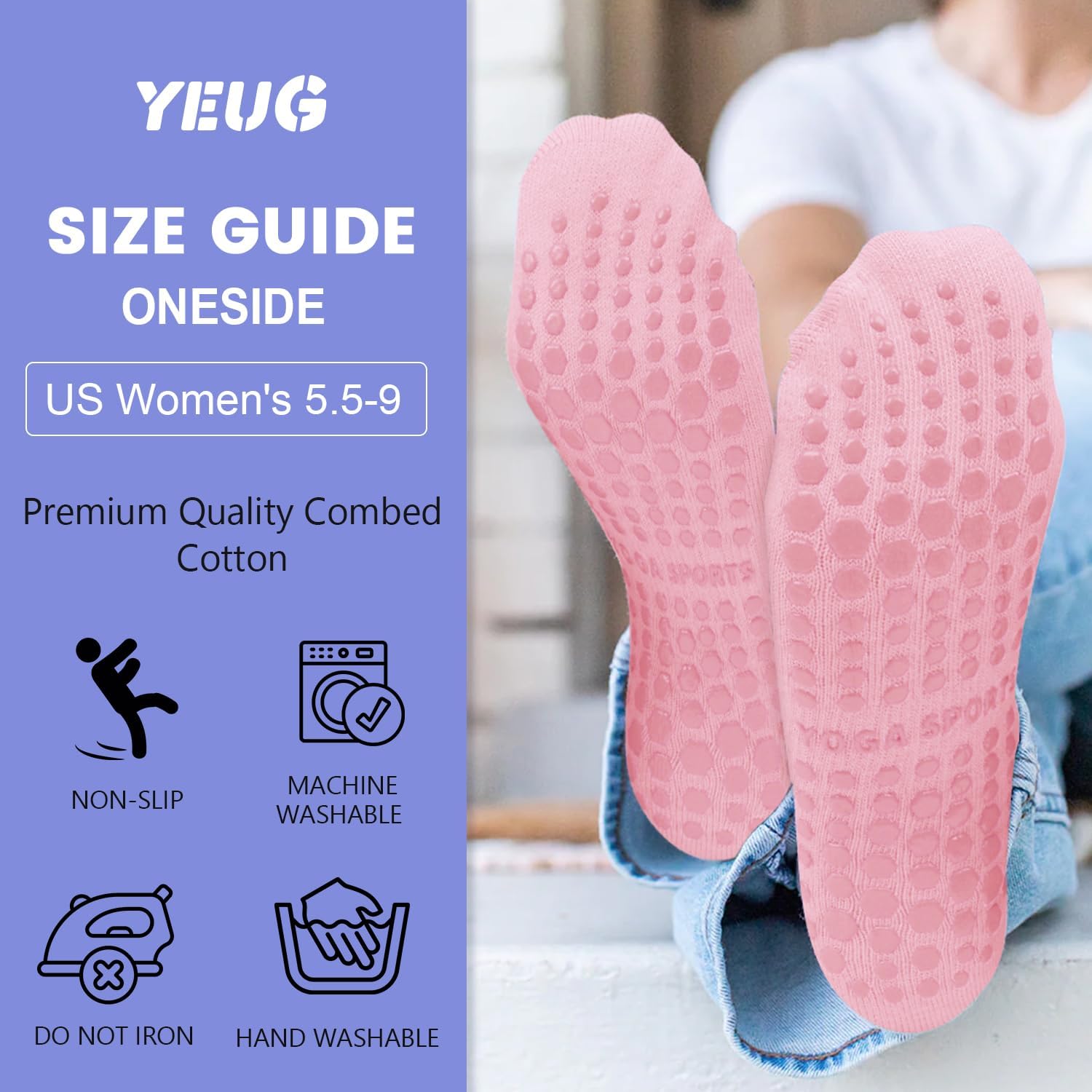 4/6 Pairs Pilates Socks for Women - Non Slip Grip Socks for Yoga, Barre, Hospital, Barefoot